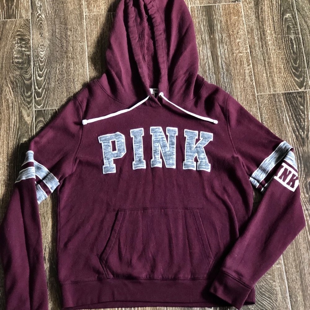 Love Pink Maroon Hoodie with Gray Detail